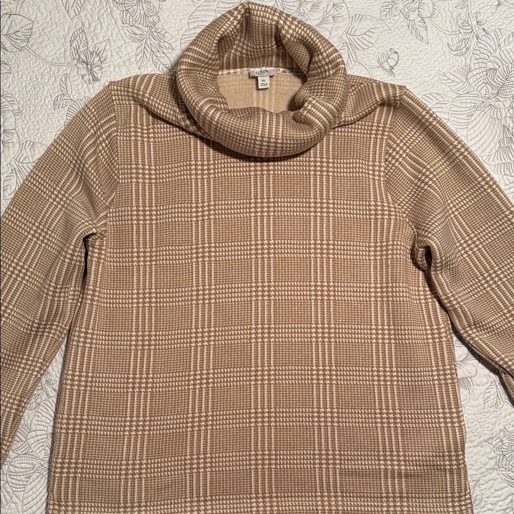 J. Crew Beige Checkered Turtleneck Sweater
